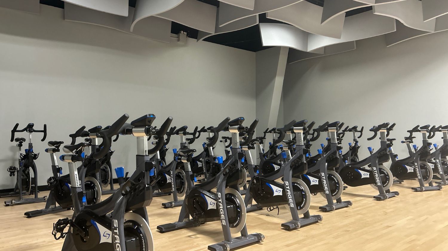 Image of a group exercise studio with stationary bikes at Mayfair Lakeshore