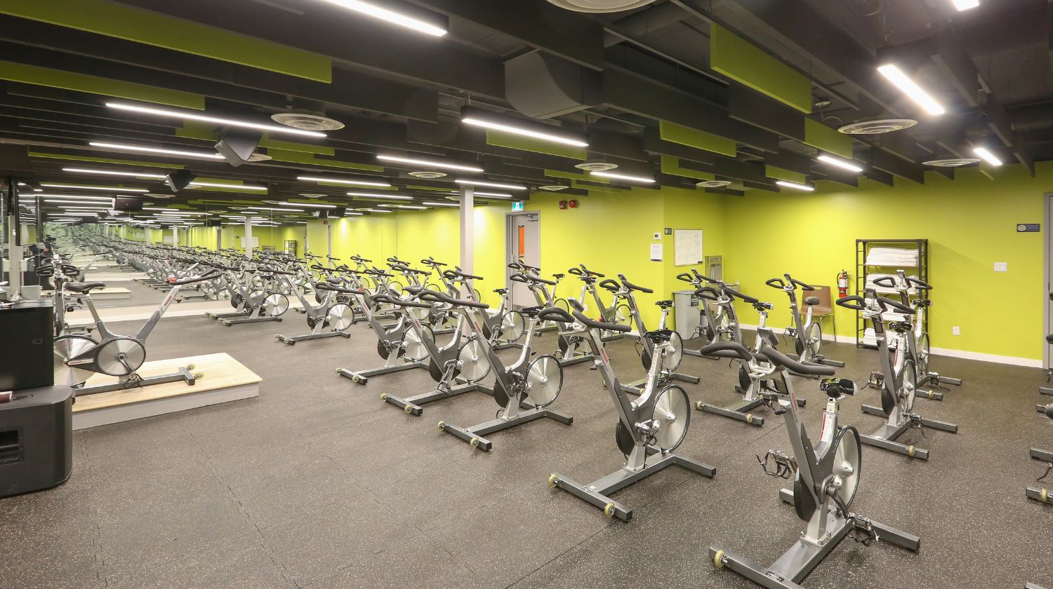 Image of the indoor cycling studio at Mayfair Parkway