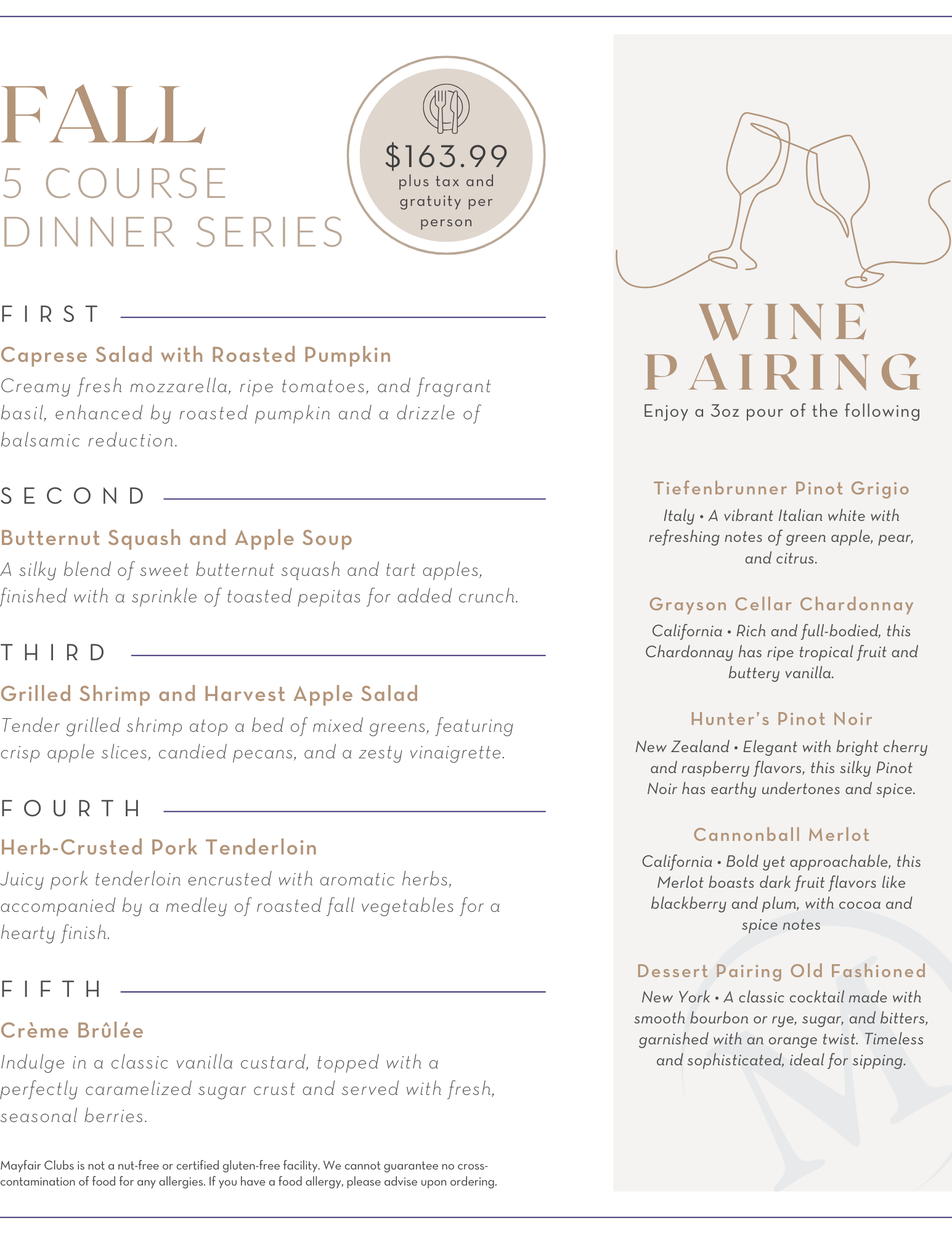 Fall 5 Coourse Dinner Series Menu