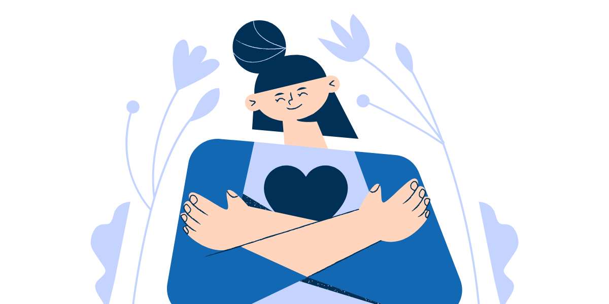 Illustration of person hugging themselves.